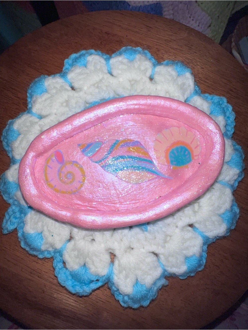 Handmade Pink Pastel iridescent finish Shell Trinket Dish